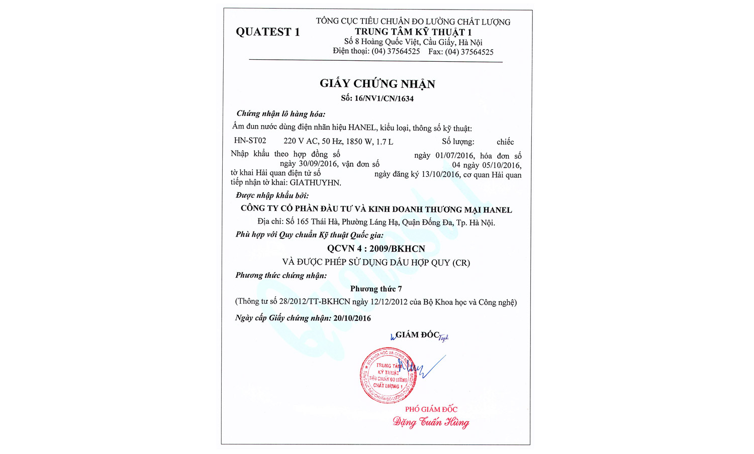 Giấy Chứng Nhận Hợp Quy