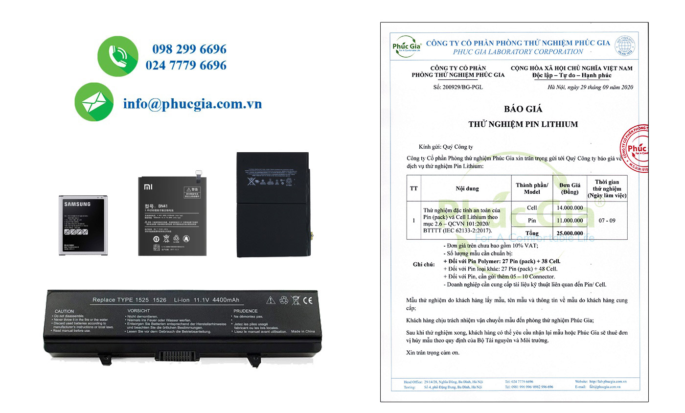 Phòng Thử nghiệm Pin Lithium Phúc Gia được Bộ TTTT chỉ định (QCVN 101:2020/BTTTT; IEC 62133-2:2017)
