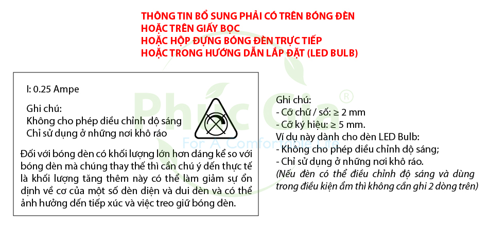 thông tin bổ sung tem đèn LED bulb
