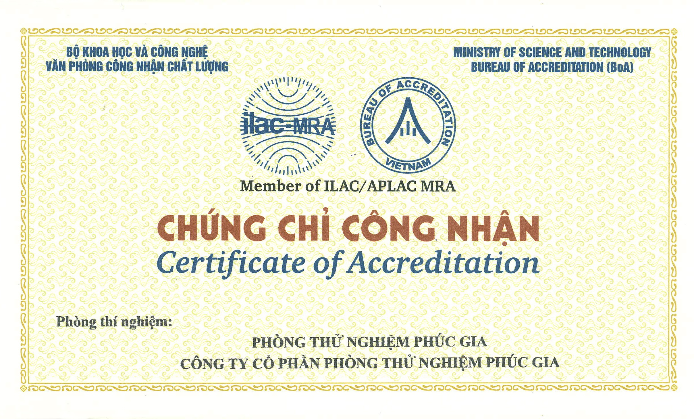 Trung Tâm Thử Nghiệm Kiểm Định Phúc Gia Đạt Chuẩn ISO/IEC 17025:2017 – VILAS 1212