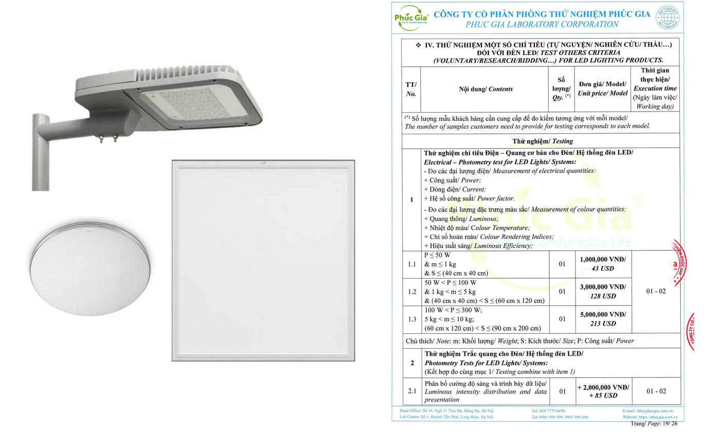 Báo Giá Và Kết Quả Thử Nghiệm Phép Đo Trắc Quang Cho Đèn LED
