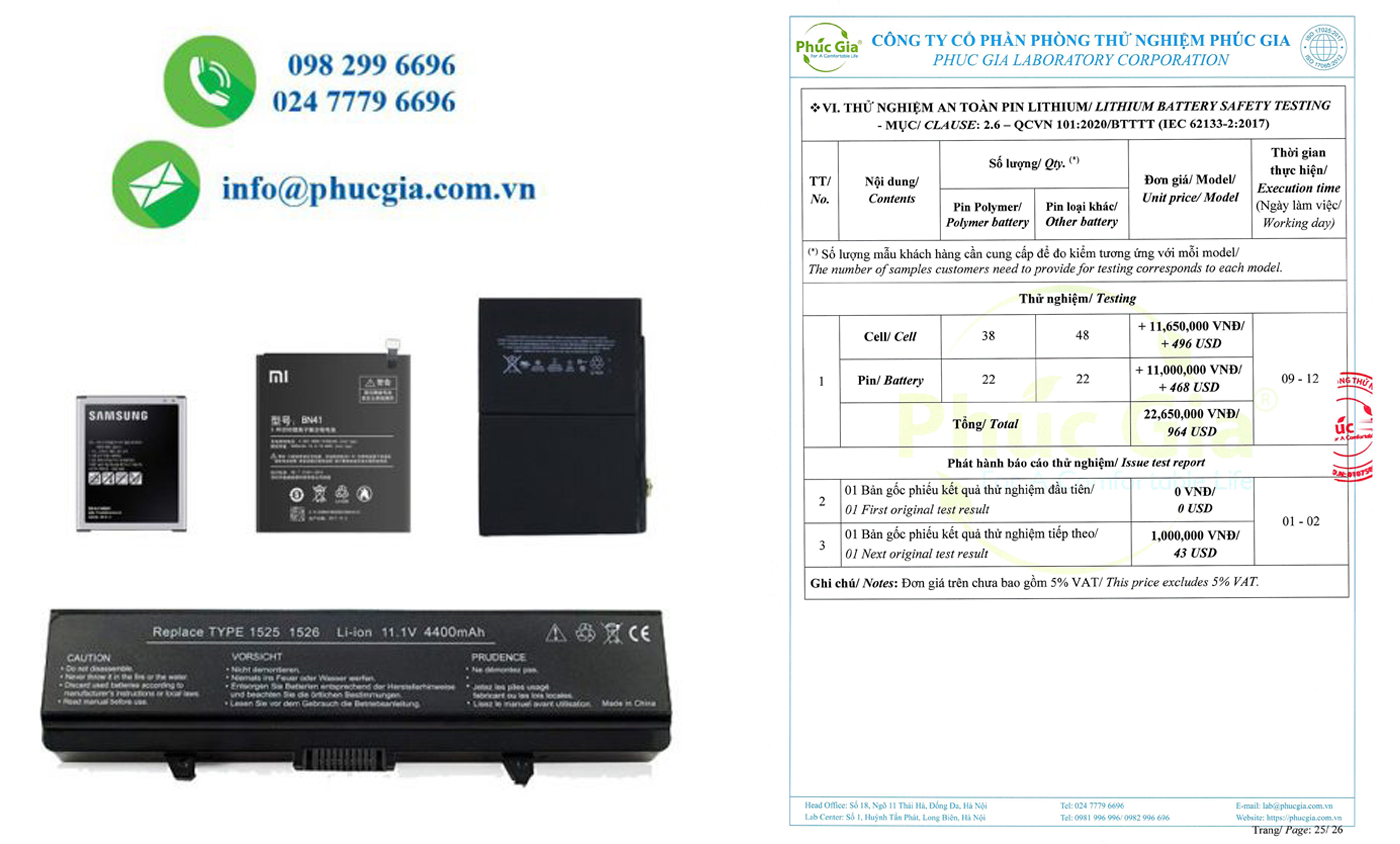 Báo Giá Thử Nghiệm Pin Lithium – QCVN 101:2020/BTTTT