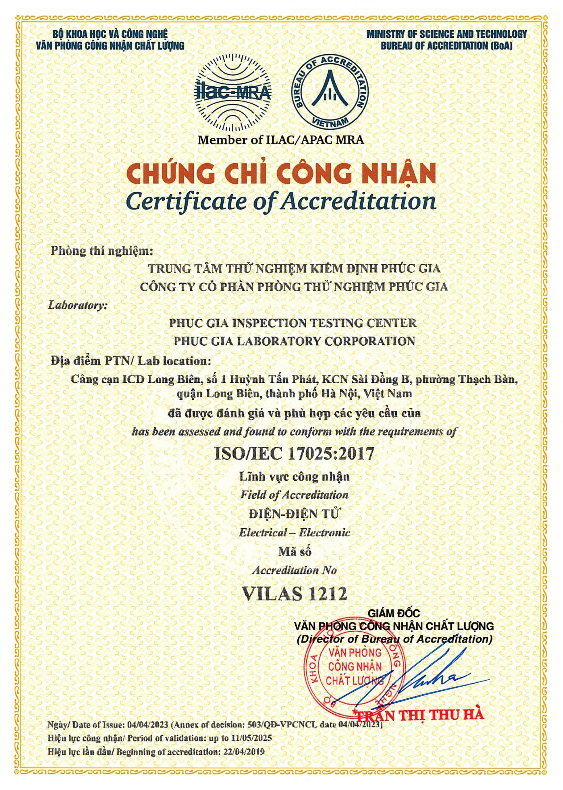 Chứng nhận BOA