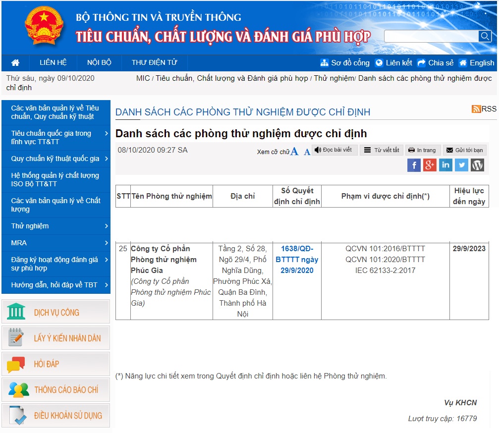 Thông tin của PGL trên website