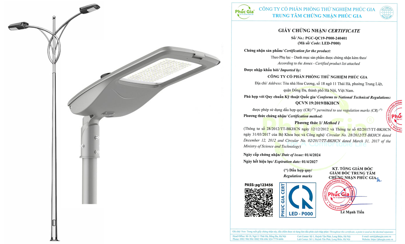 Giấy Chứng Nhận Sản Phẩm Đèn LED Chiếu Sáng Đường Phố Theo QCVN 19:2019/BKHCN