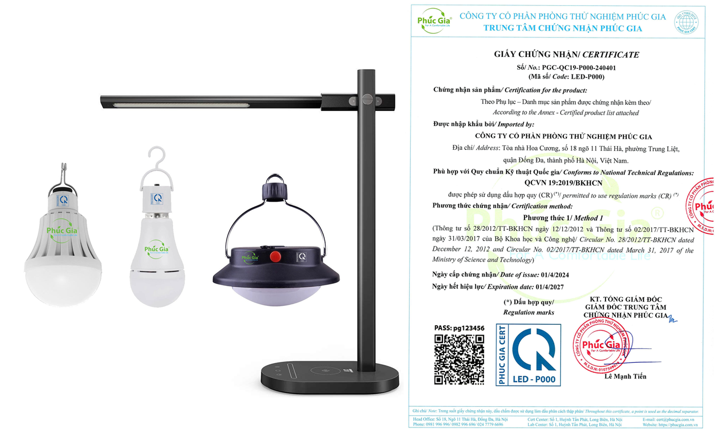 Giấy Chứng Nhận Sản Phẩm Đèn LED Di Động, Đèn Bàn Theo QCVN 19:2019/BKHCN