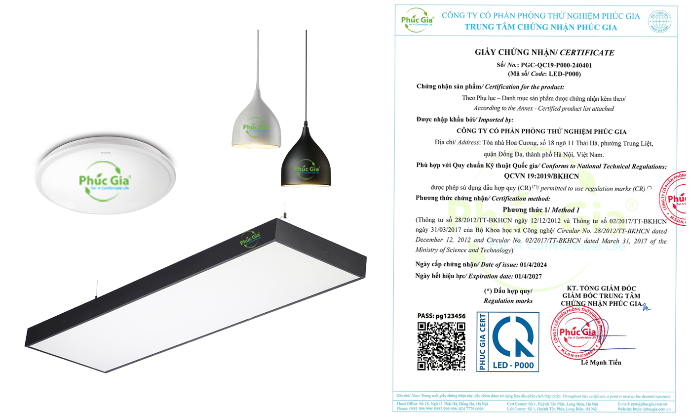 Giấy Chứng Nhận Sản Phẩm Đèn LED Cố Định Lắp Trên Bề Mặt Theo QCVN 19:2019/BKHCN