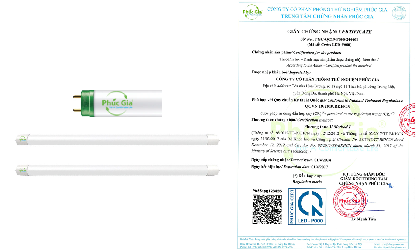 Giấy Chứng Nhận Sản Phẩm Đèn LED Hai Đầu, Một Đầu Theo QCVN 19:2019/BKHCN
