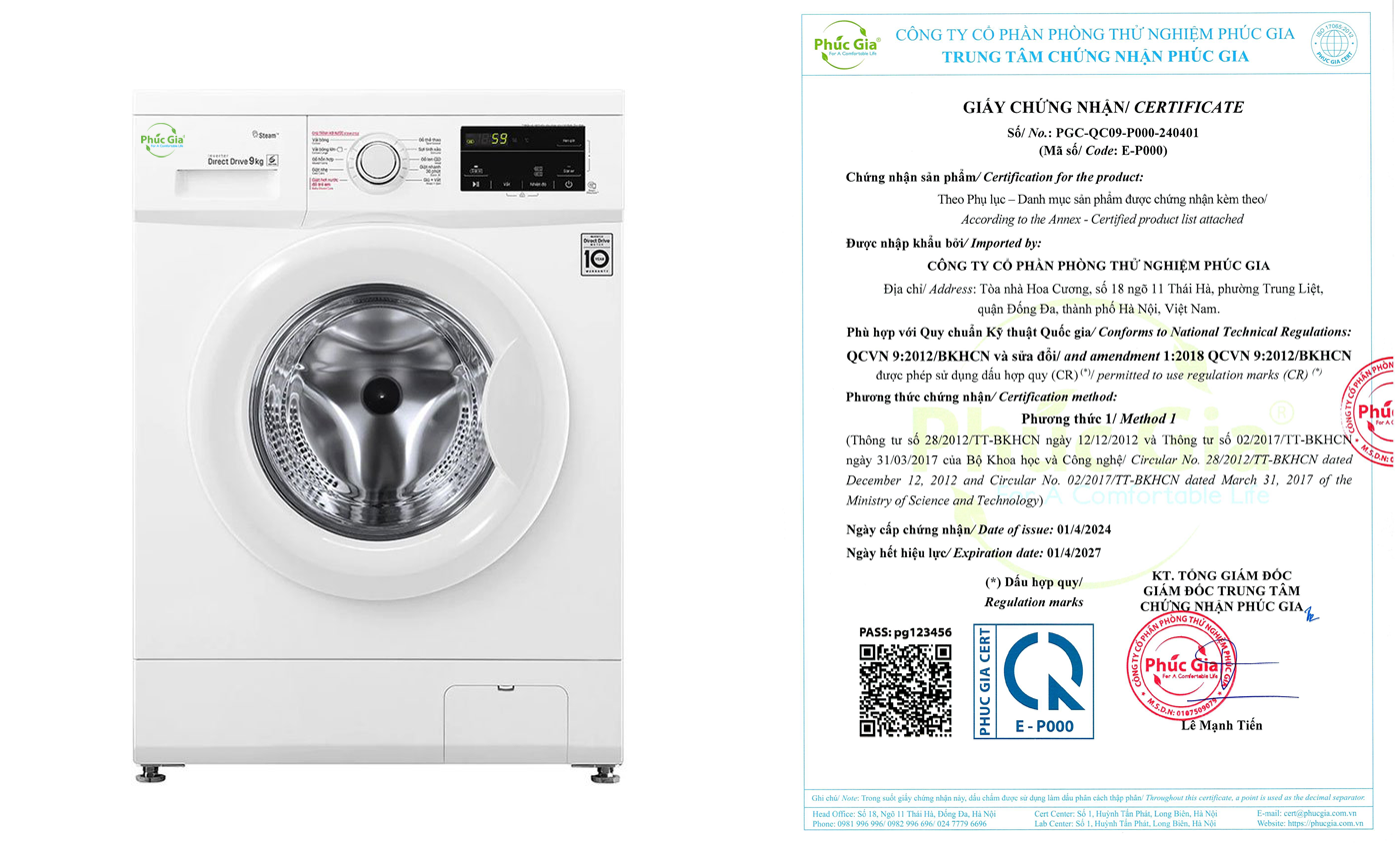 Giấy Chứng Nhận Sản Phẩm Máy Giặt Theo QCVN 09:2012/BKHCN