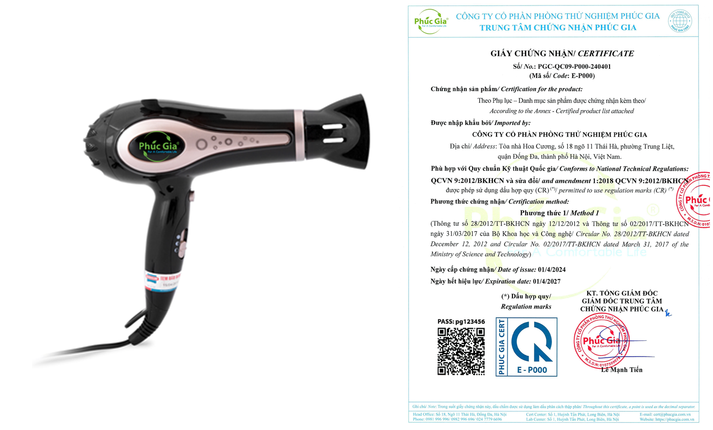Giấy Chứng Nhận Sản Phẩm Máy Sấy Tóc Theo QCVN 09:2012/BKHCN