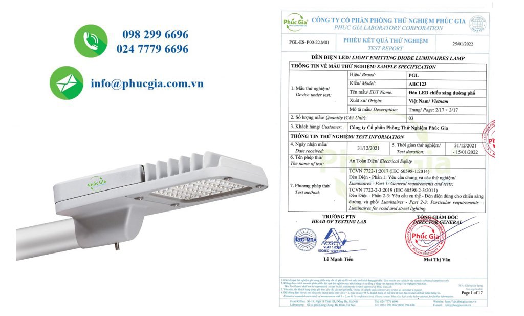 Kết Quả Thử Nghiệm An Toàn Điện (ES) Đèn LED Chiếu Sáng Đường Phố Theo TCVN 7722-2-3:2019